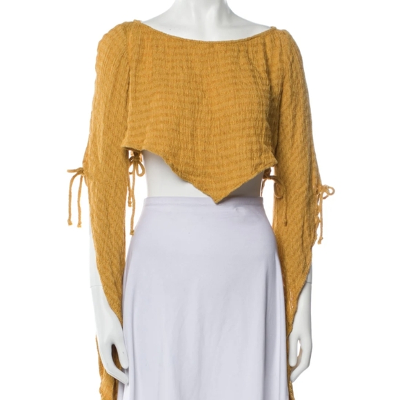 Savannah Morrow Sol Bell Sleeve Crop Top in Sunshine Yellow - Picture 3 of 11